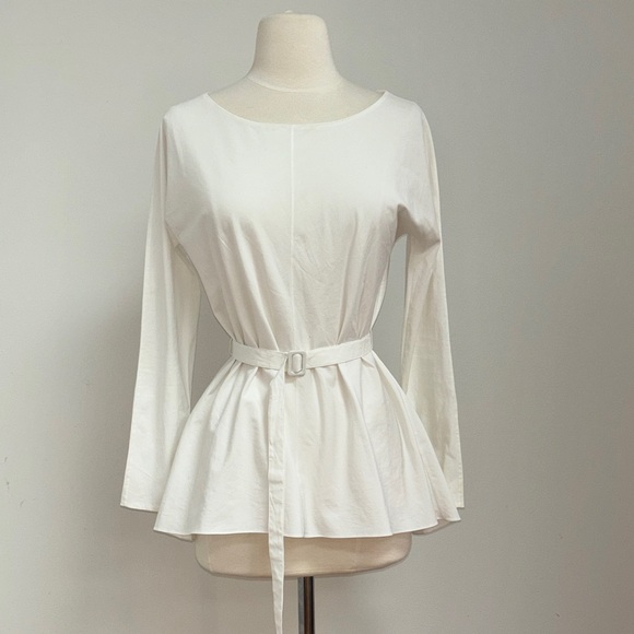 The Row Tops - THE ROW White Belted Women's Blouse Cotton Elastane